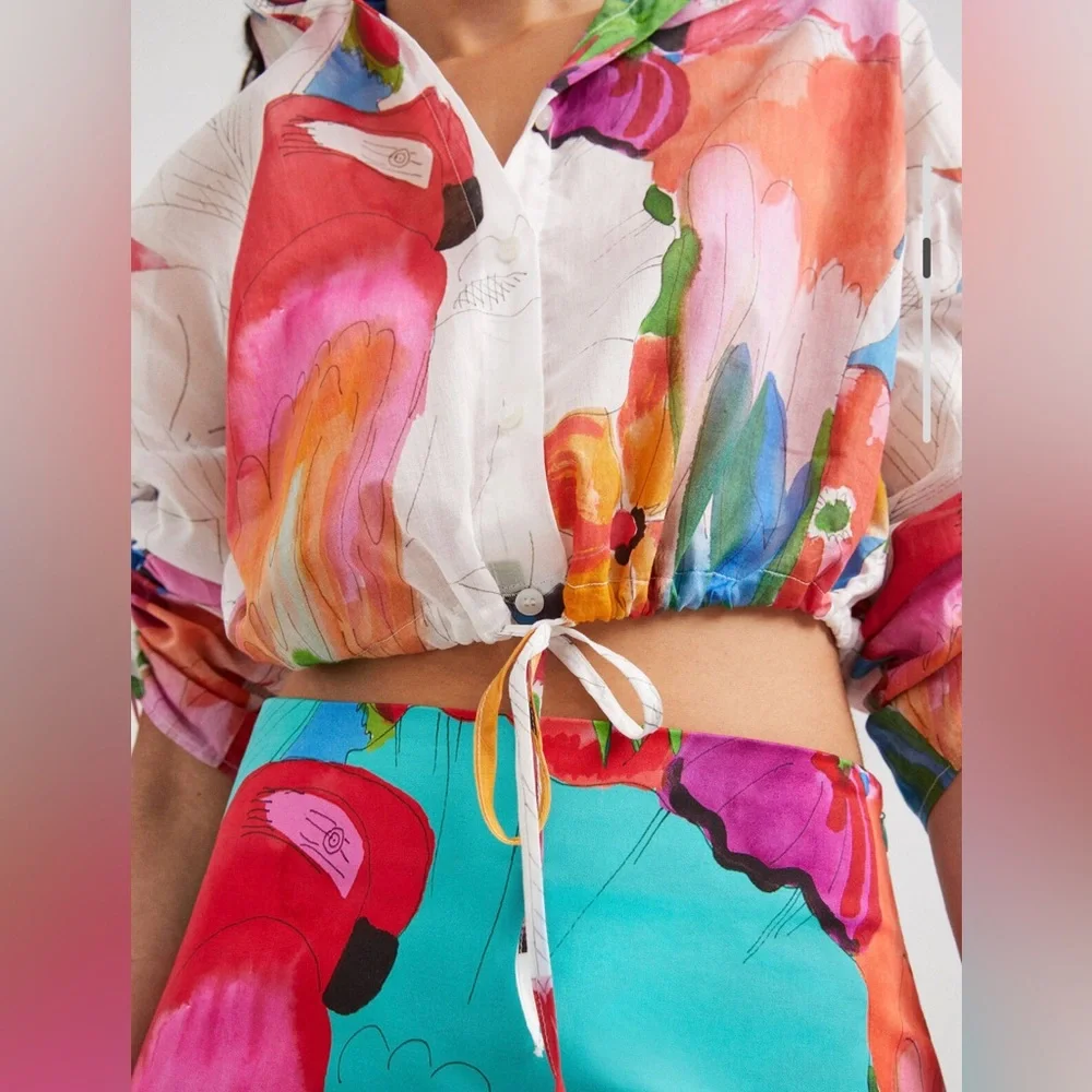 Desigual Multicolor Floral Cropped Button-Up Top - Picture 3 of 11